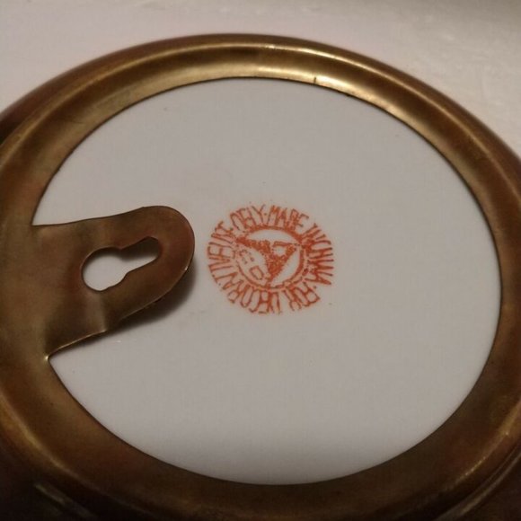 VTG Asian Brass and Ceramic Bowl 7" White with Floral, many different colors. - Picture 4 of 8